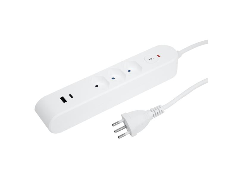 STEFFEN Steckdosenleiste IQ 3 x T13, USB-A C, Weiss, 3 m Ka Steckdosenleiste quer mit erhöhtem Berührungsschutz