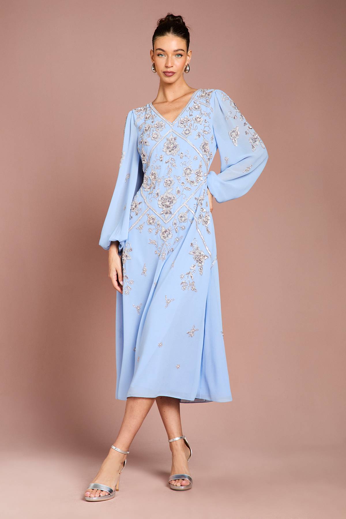 Coast Robe Midi En Georgette Ornée À Manches Longues