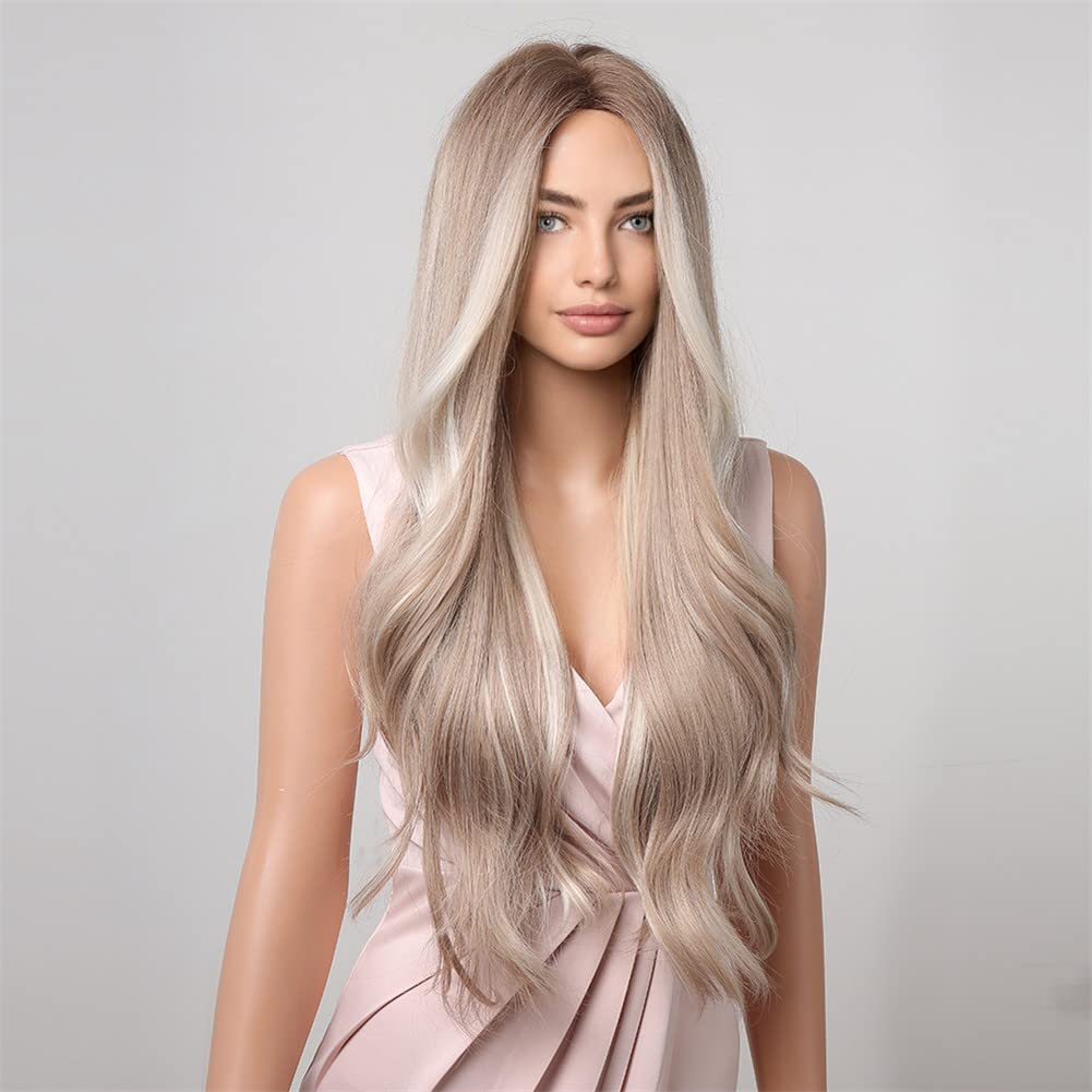 (70cm) Gewellte Kunsthaar Perücke Kostüm Requisite Lange Anime Cosplay Perücke - Ombre Ash Blond