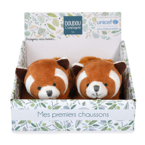 Chaussons avec Hochet Panda Roux UNICEF 0-6 mois - DOUDOU ET COMPAGNIE