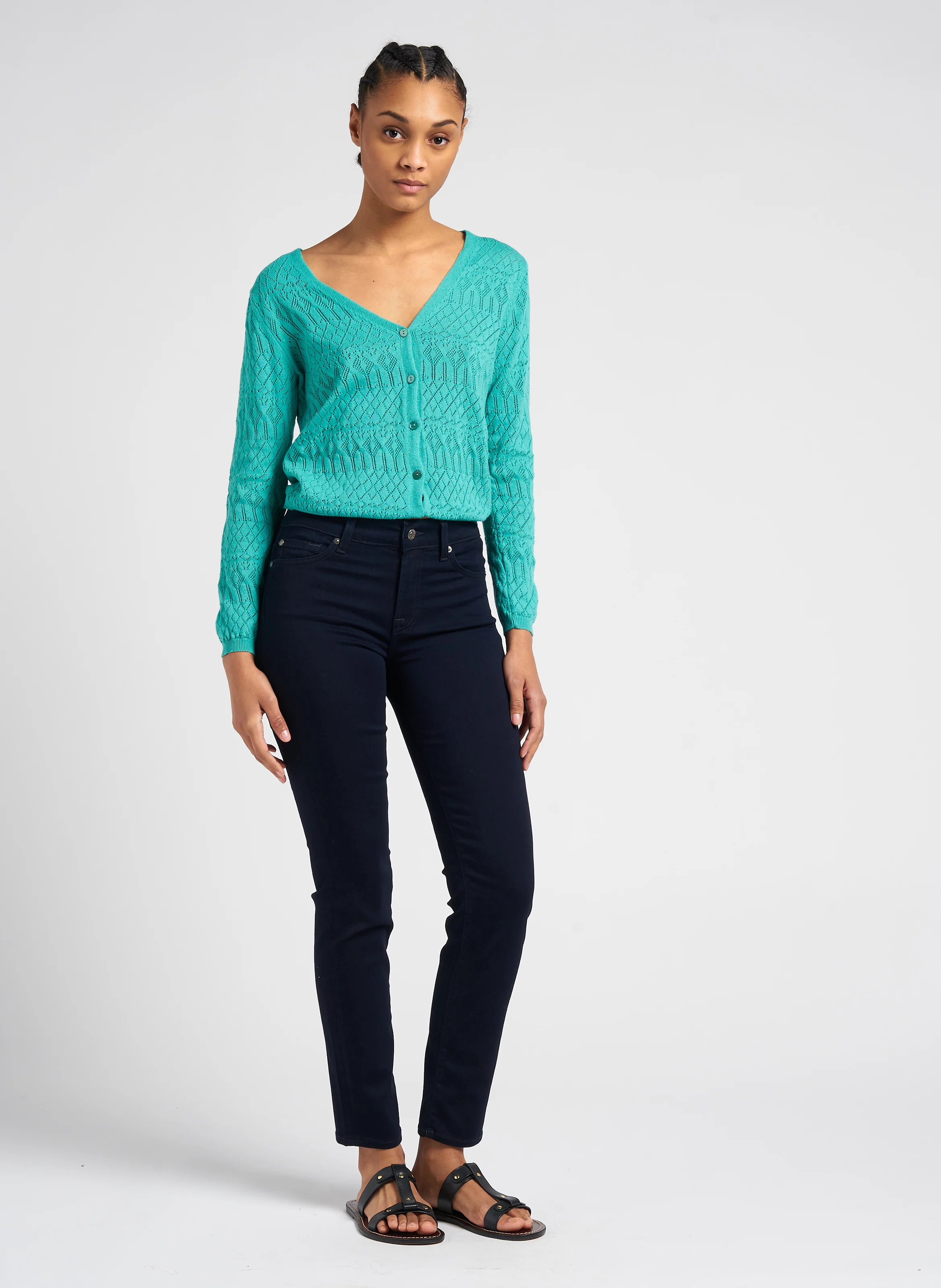 ROXANNE MAJESTY - Jean slim taille mi-haute en coton mélangé| Bleu