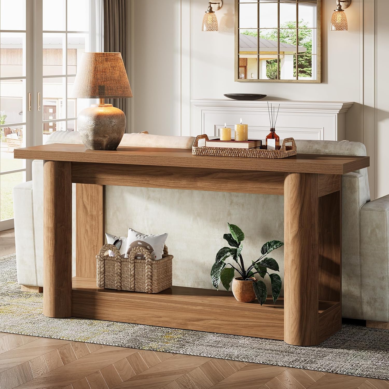 Tribesigns 160 cm Konsolentisch, Schmaler Flurtisch, Langer Sofatisch hinter dem Sofa, 2-stufiges Eingangstisch, Beistelltisch für Flur, Eingang, Wohnzimmer, Rustikales Braun