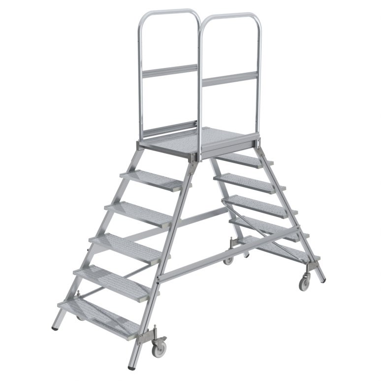 MUNK mobiele platformladder, gegolfd aluminium, 2x6 treden