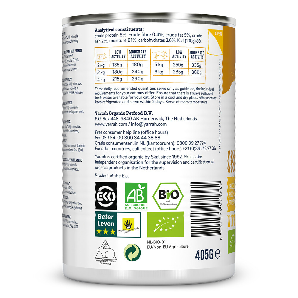 12x Yarrah Bio Kattenvoer Chunks Kip405 gr