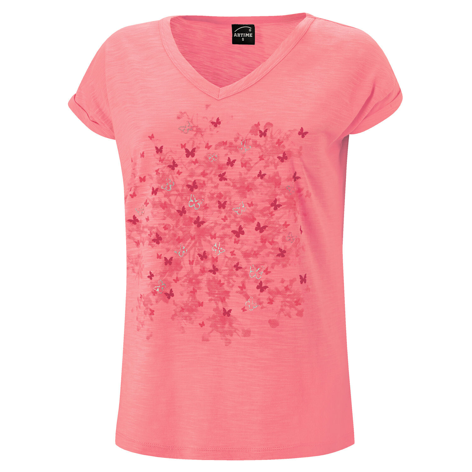 V-Neck T-Shirt mit Sommerprints