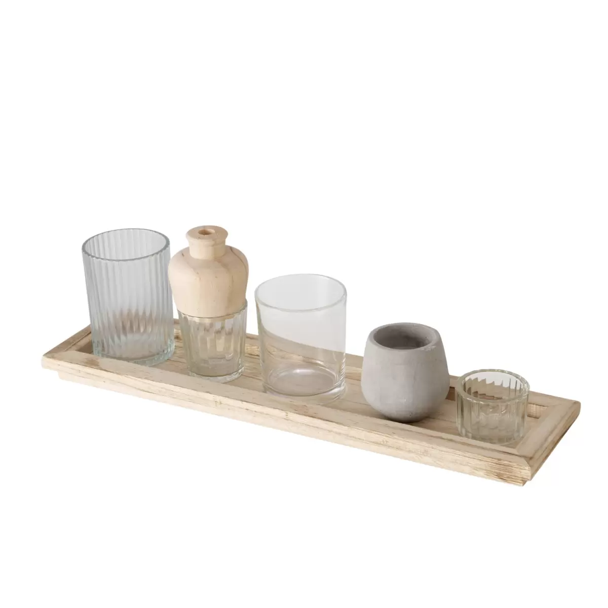 Teelichthalter m. Tablett Nolan beige,natur