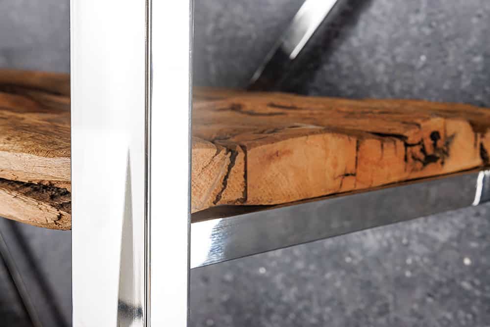 Massivholz Regal BARRACUDA 185cm braun Teakholz silber Edelstahl verchromt Bücherregal