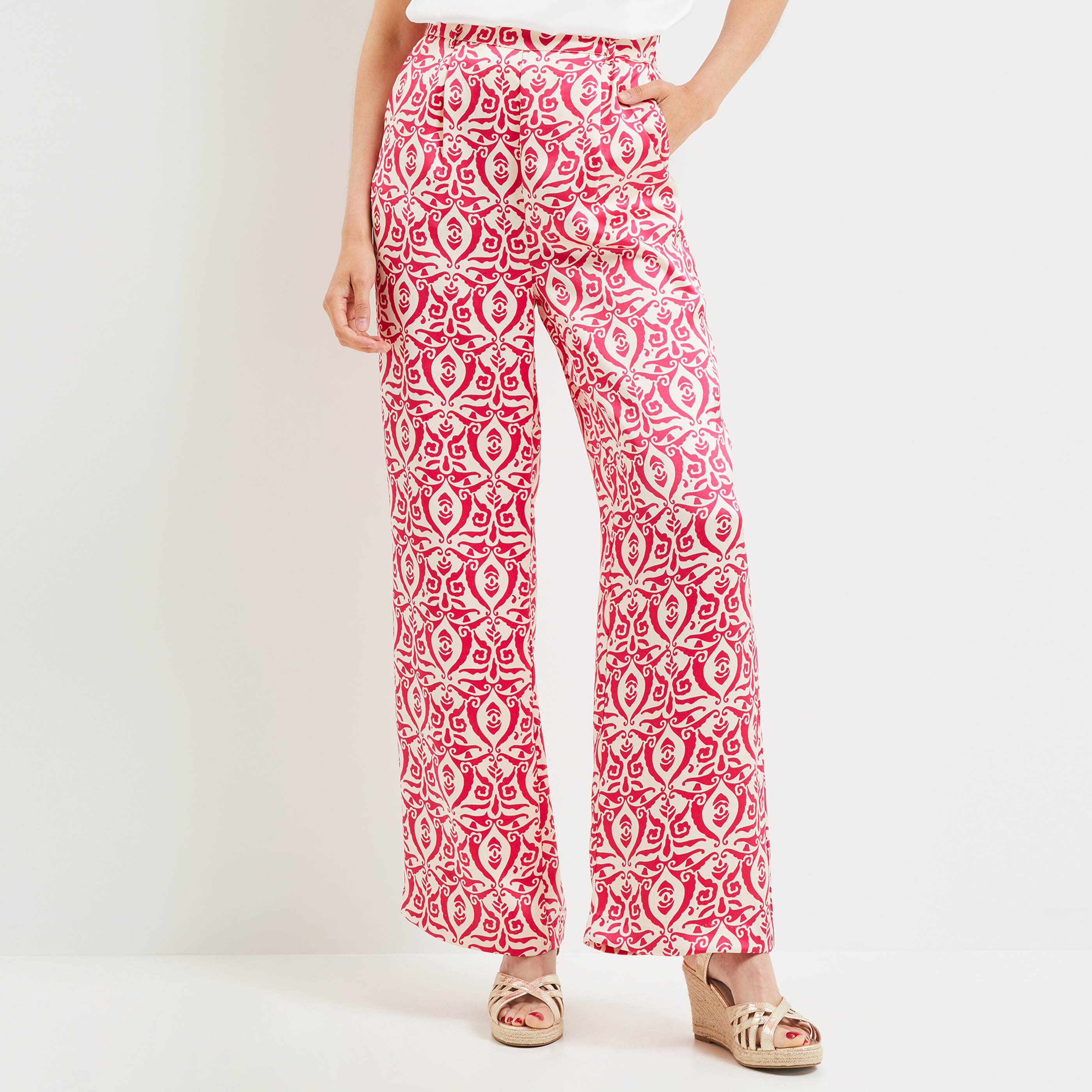 Pantalon satin imprimé femme - ROSE