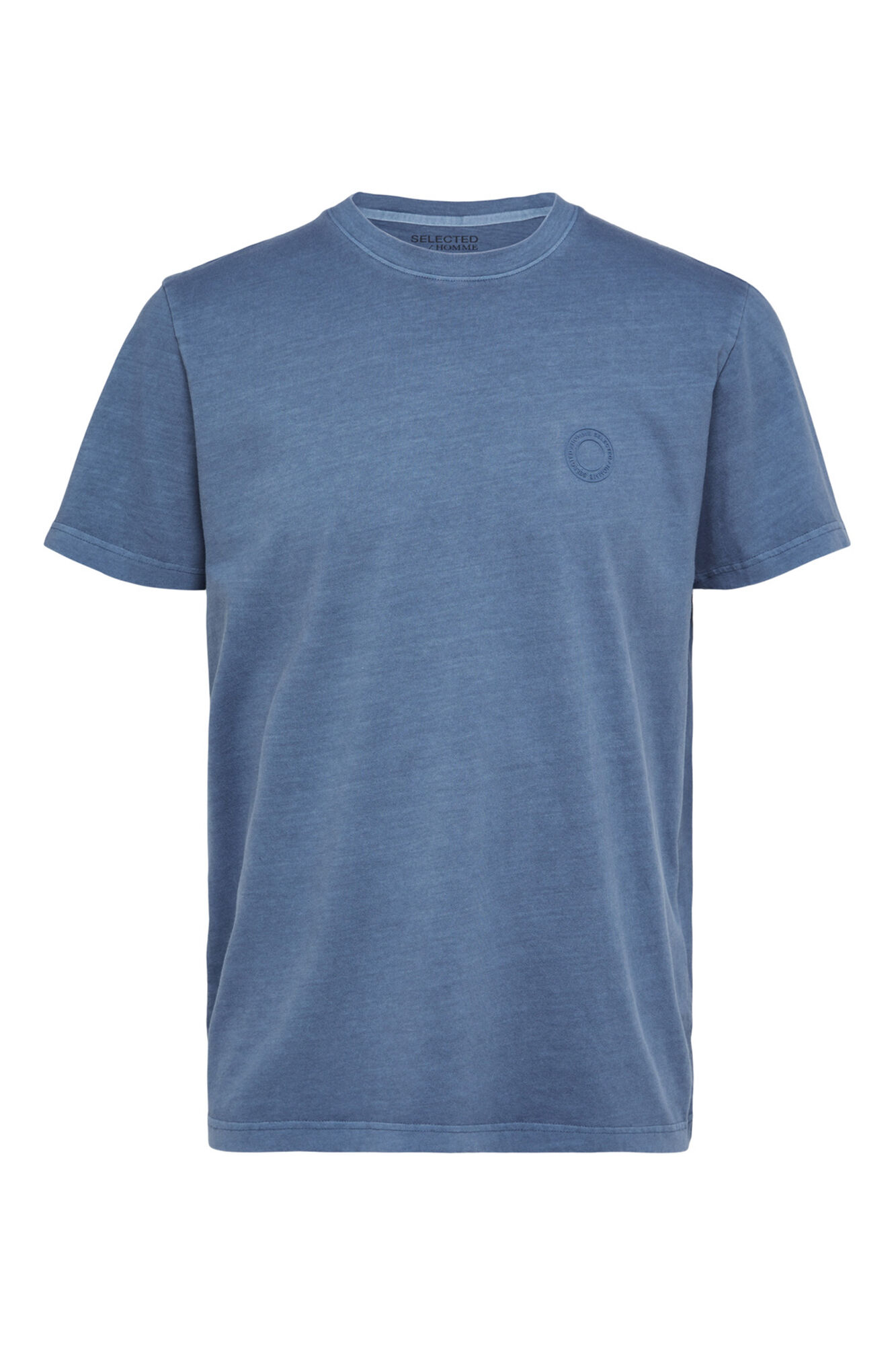 Camiseta de manga curta em algodão orgânico com detalhe de logotipo. - Azul