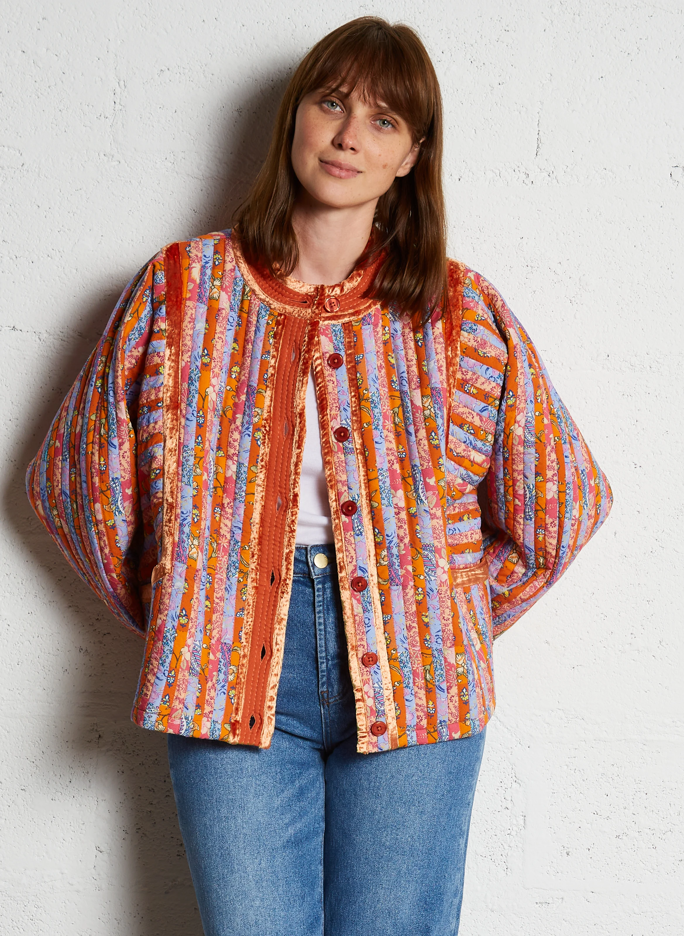 YOGI - Veste col rond imprimée en coton | Multicolore
