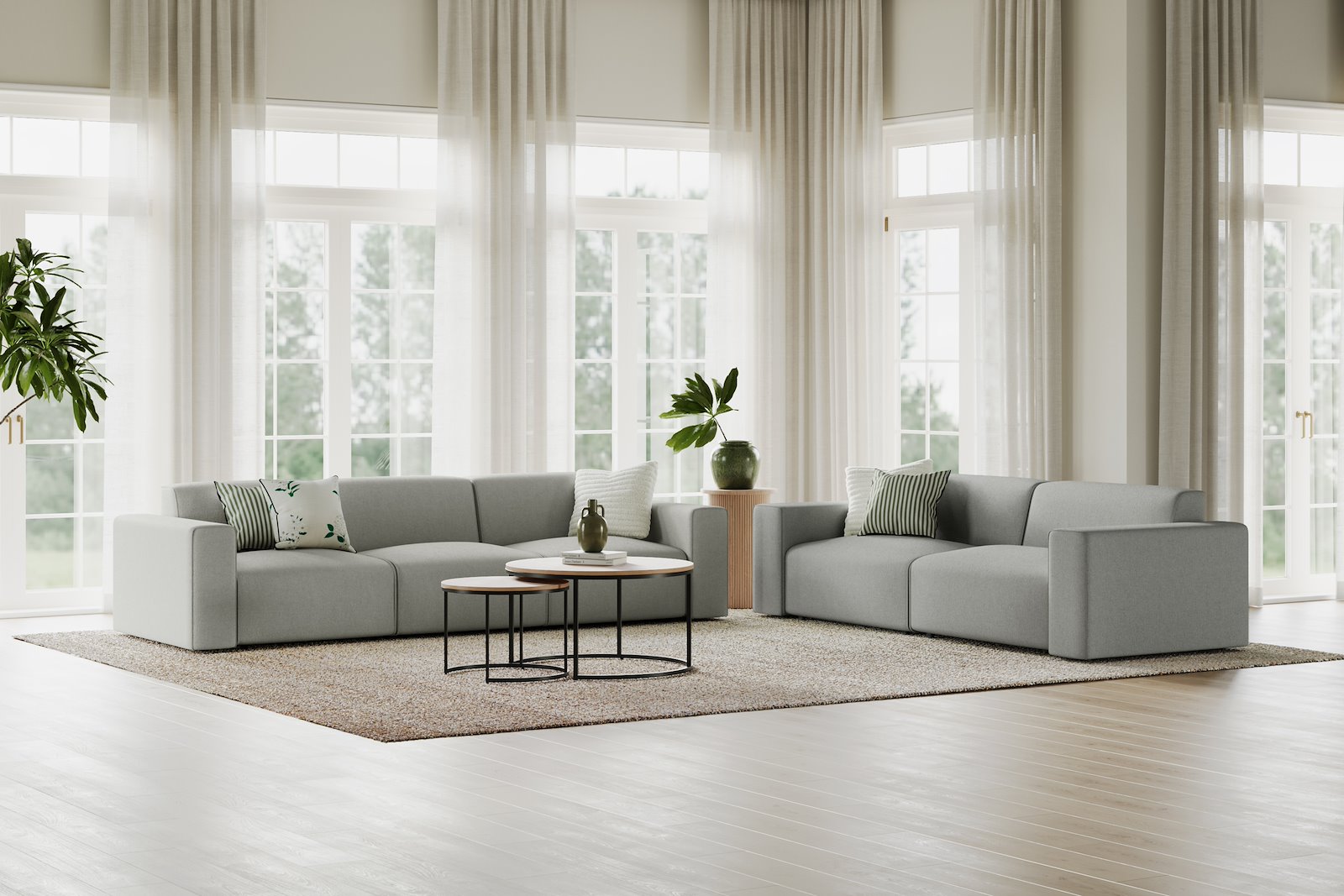 Styl 3-seter duo puter Tekstil Lombardo 3 Grey med sorte ben.