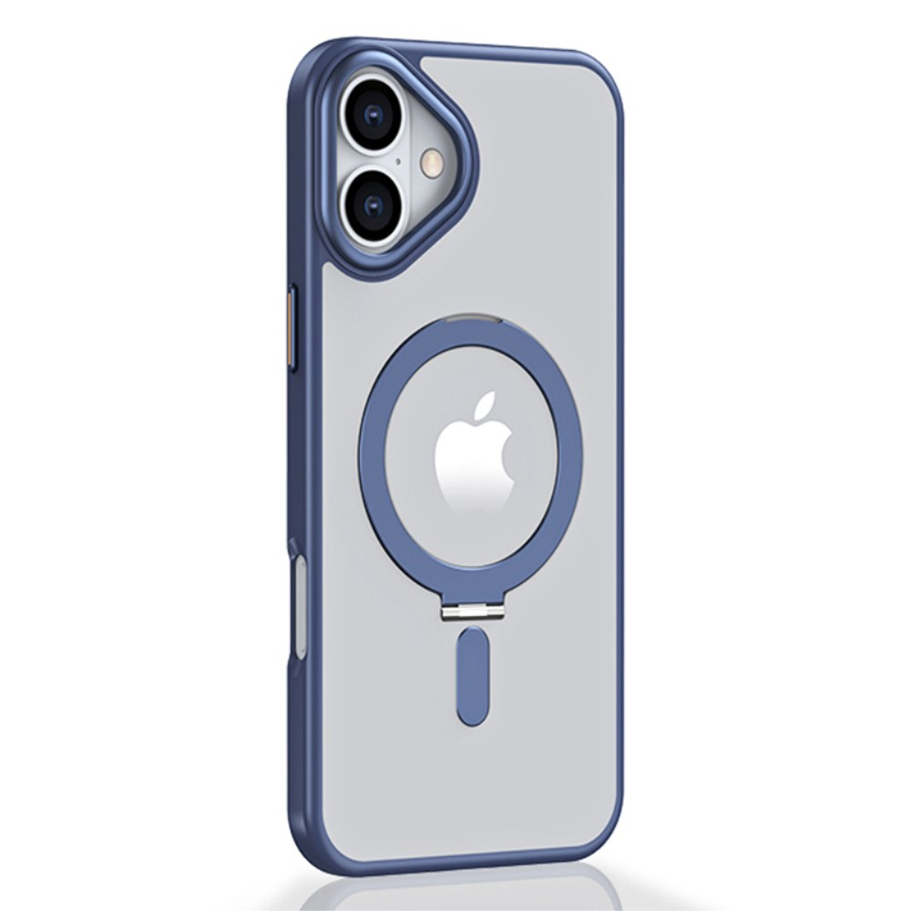 iPhone 16 MagSafe Hybrid Hardcase Hülle mit Acryl Rückseite und TPU Bumper   Kickstand Aufsteller - Blau / Transparent