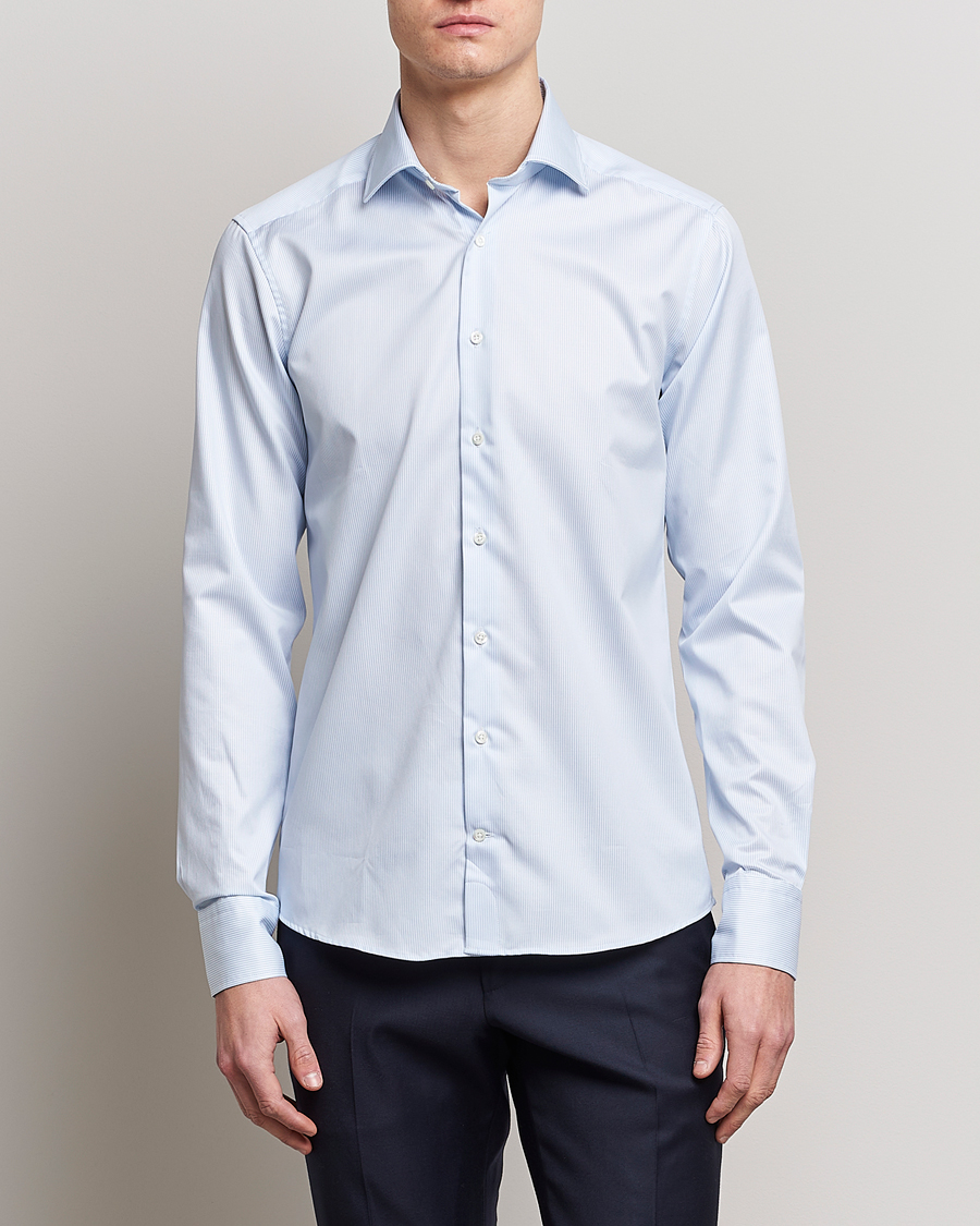 Stenströms Superslim Cotton Twill Striped Shirt Blue/White