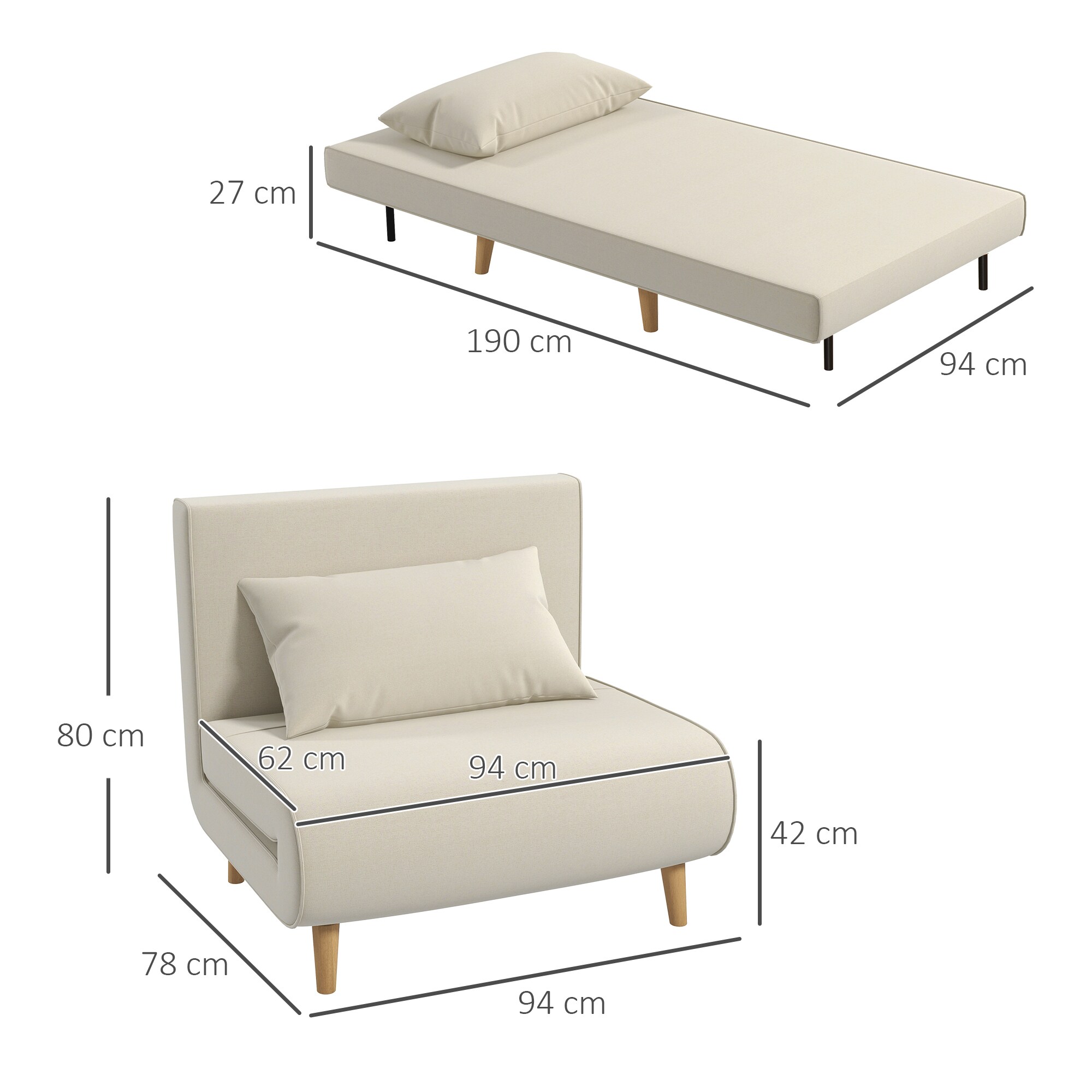 HOMCOM Schlafsofa Sofabett 95 x 95 x 80 (BxTxH)