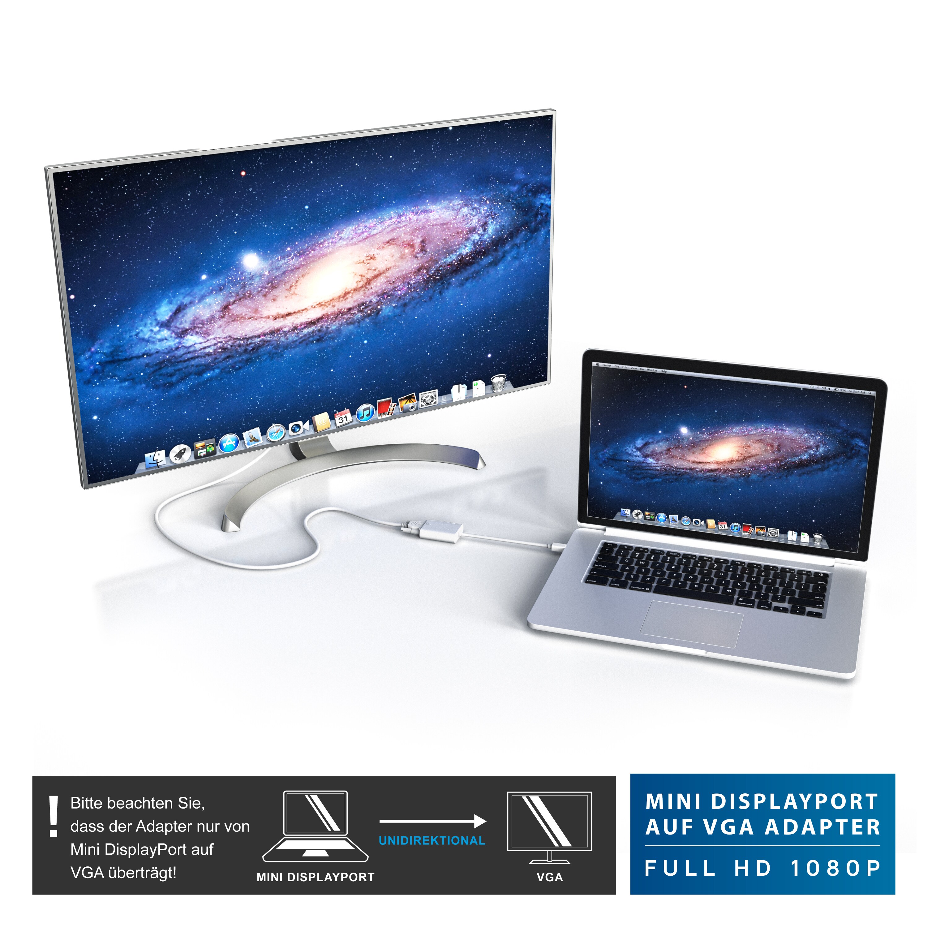 CSL Mini DisplayPort zu VGA Video-Adapter, Full HD MiniDP Stecker zu VGA Buchse Adapter Kabel