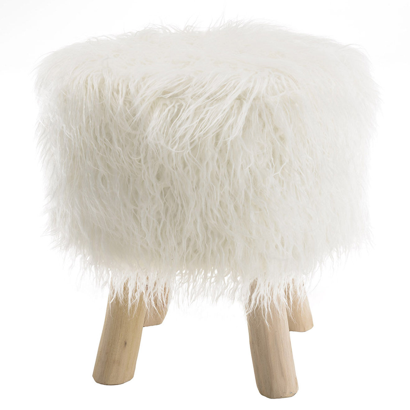 Macabane Tabouret rond en Fausse Fourrure Sacha ivoire - D.40x43 cm