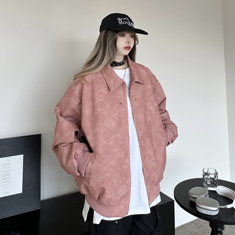 MELLO - Gewassen oversized honkbaljack met rits