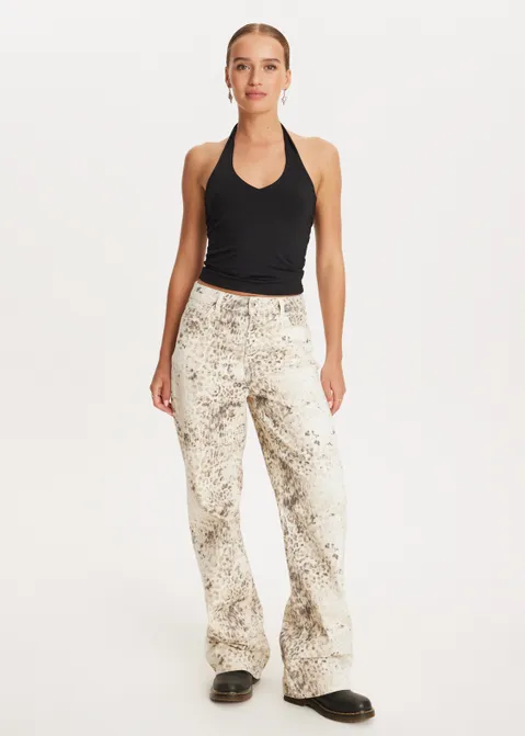 Broek met leopard print off-white (WIT.O)