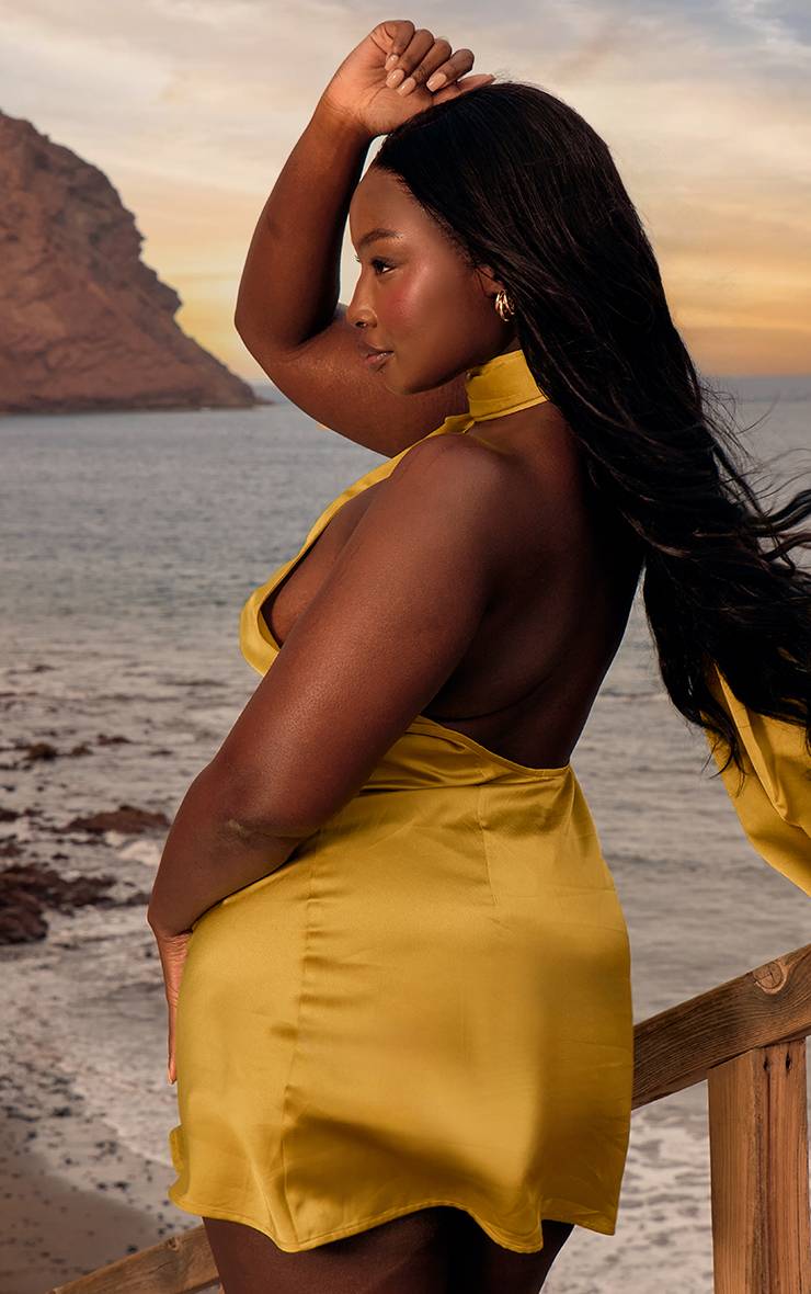 Citron Vert Robe Moulante Grande Taille Avec Détail Foulard En Satin