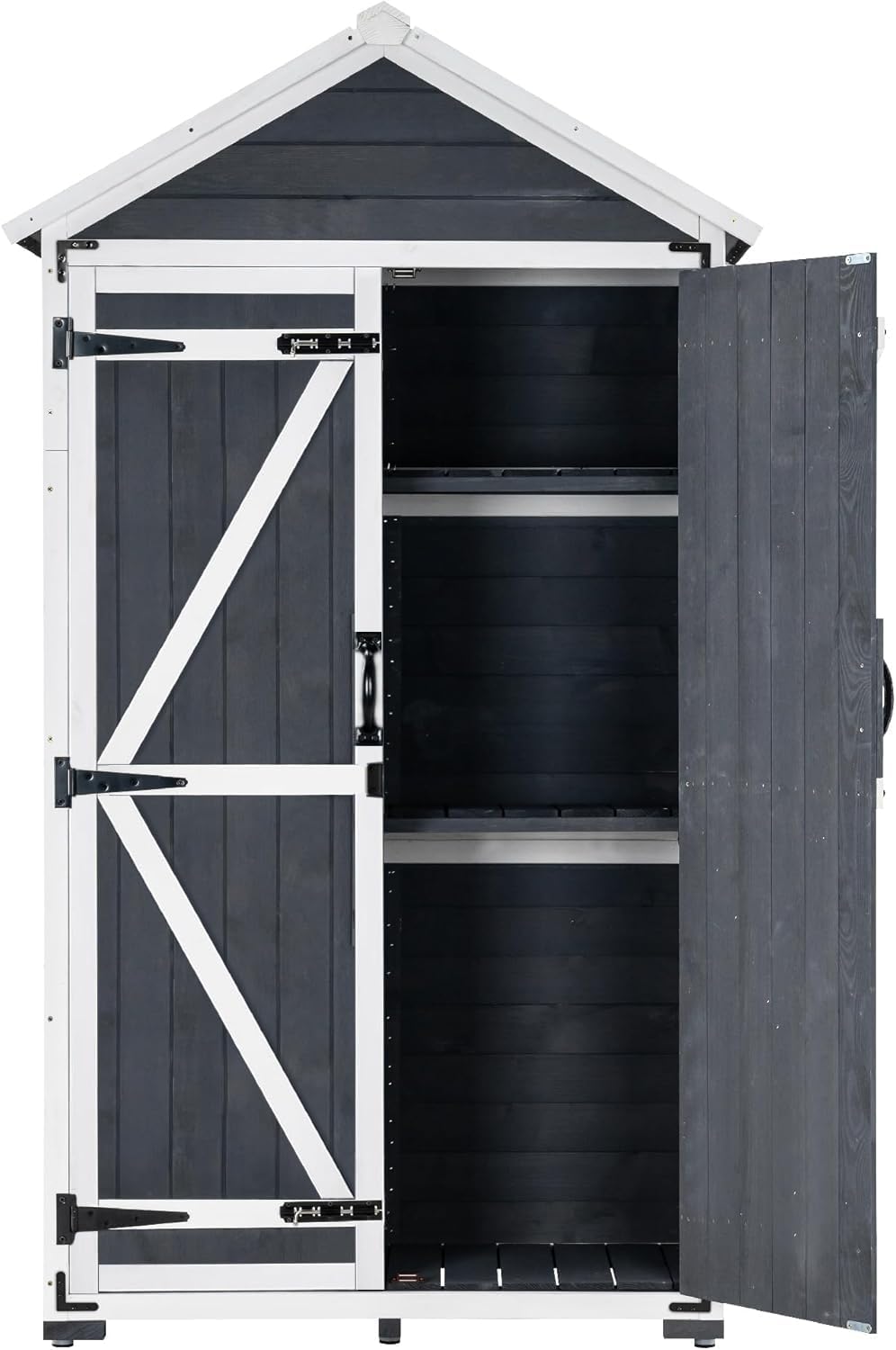 MCombo Gartenschrank Geräteschuppen Werkzeugschrank Outdoor-Schrank Gartenbox mit Satteldach aus Holz Grau/Natur 1000EY, 48 X 90 X 178 cm (Grau)