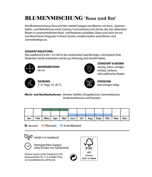 Dehner Saatband Blumenmischung 'Rosa und Rot',
