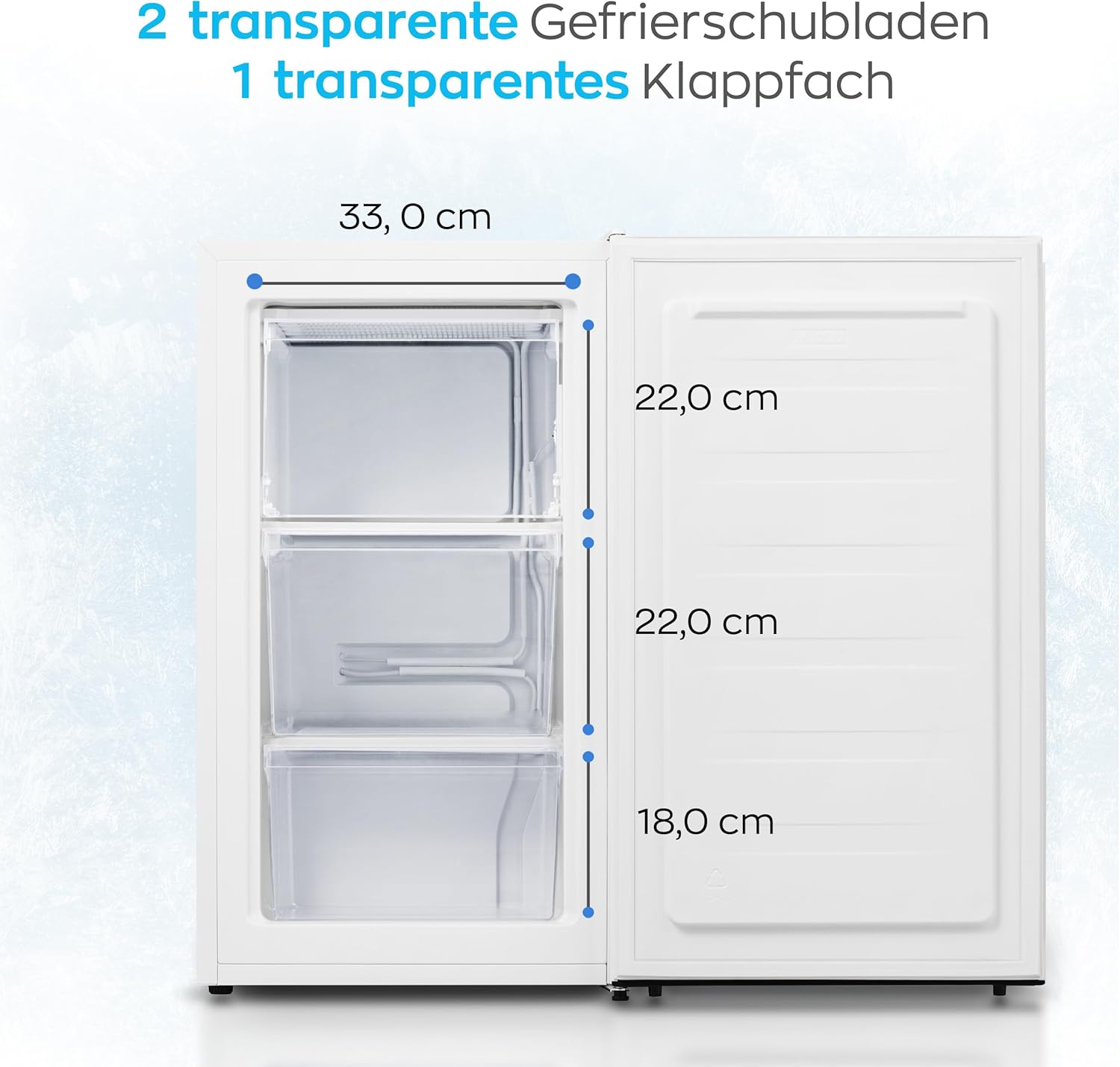 Heinrich´s Gefrierschrank 61Liter, Mini, -18°C Freezer, 3x Gefrierschublade, 7 Stufen Temperaturregler, Airflow, wechselbarer Türanschlag weiß