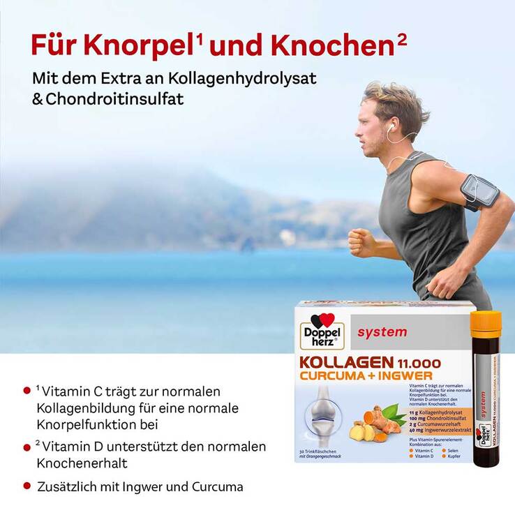 Doppelherz Kollagen 11.000 Curcuma + Ingwer System Trinkampullen, 30X25 ml