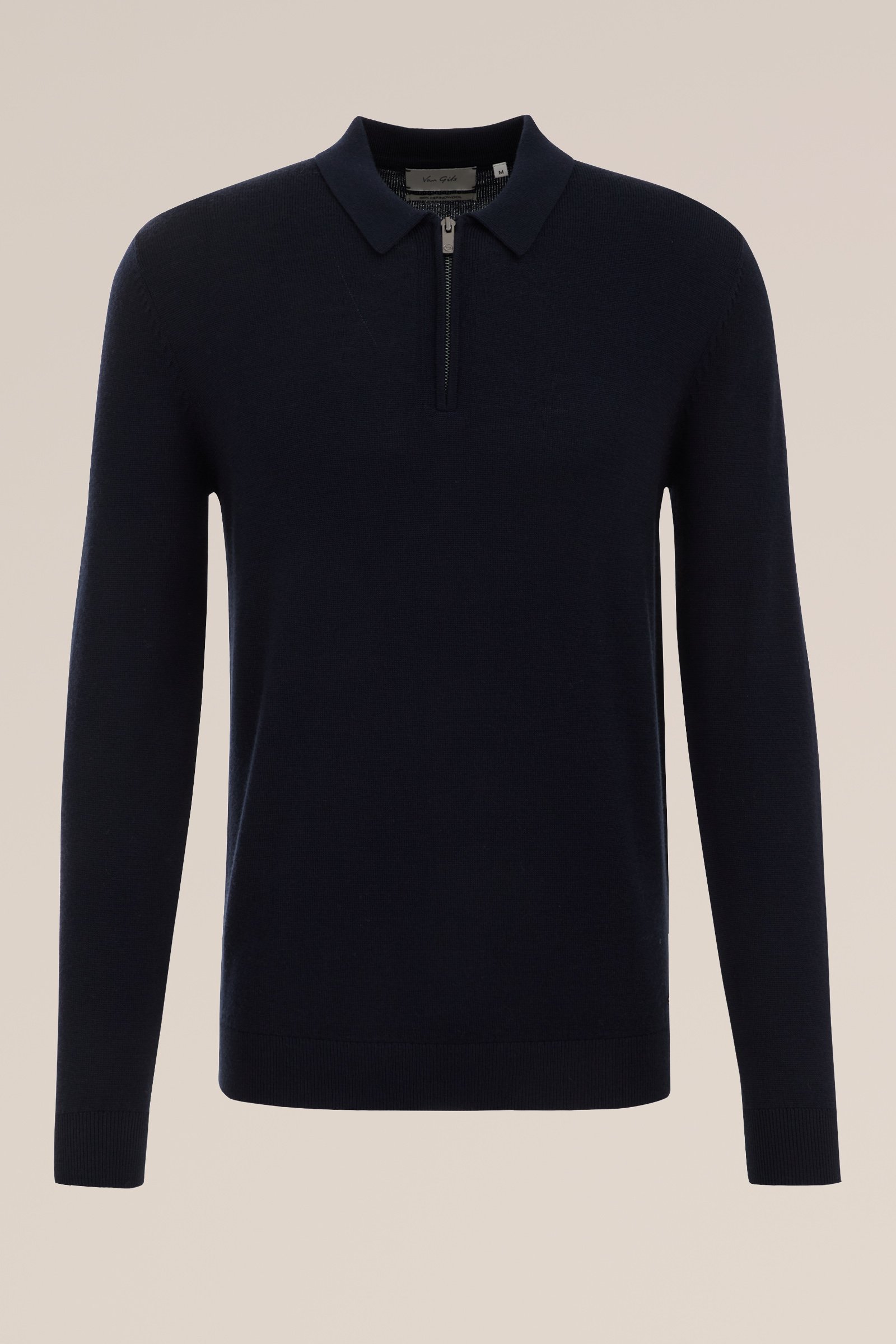 trui met rits van merinowol Van Gils Donkerblauw