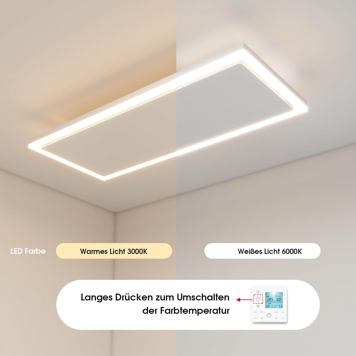 Infrarotheizung Deckenmontage 790 Watt, Infrarot Deckenheizung mit LED Licht Beleuchtung, Deckenheizstrahler mit Thermostat Fernbedienung, Elektroheizung Heizplatte Heizpaneel Heizkörper