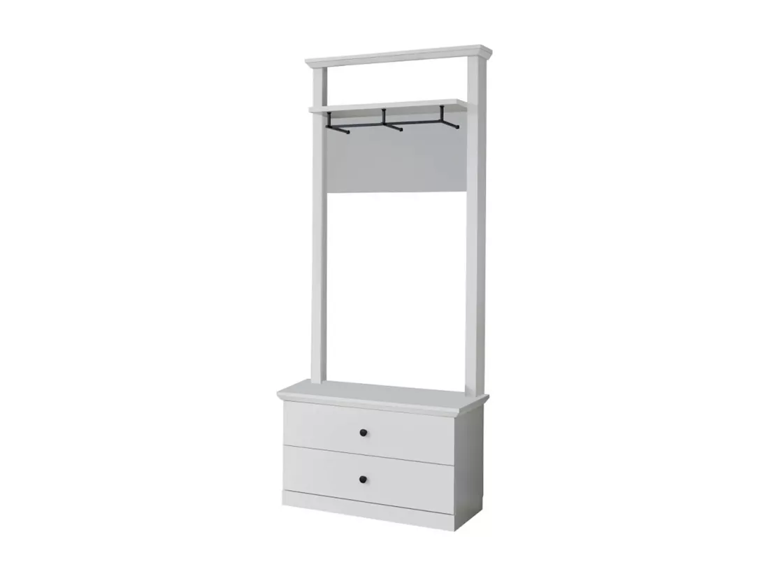 Porte-manteau 2 tiroirs blanc style campagnard moderne Valex 81cm