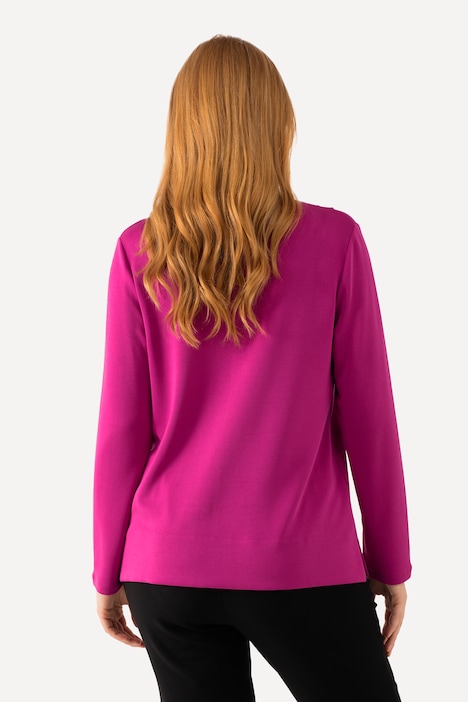 Shirt, Kelchkragen, V-Ausschnitt, Ziernaht, Langarm
