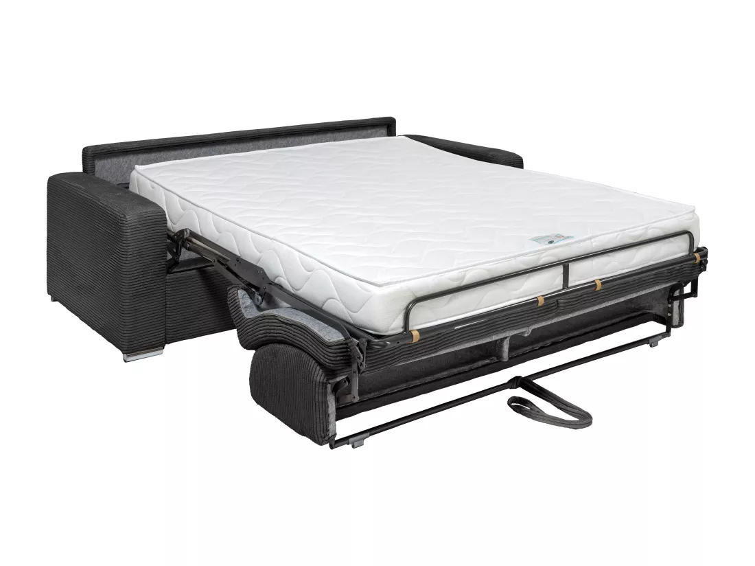 Canapé 4 places convertible express en velours côtelé vert - Couchage lattes larges 160 cm - Matelas 18 cm CALITO