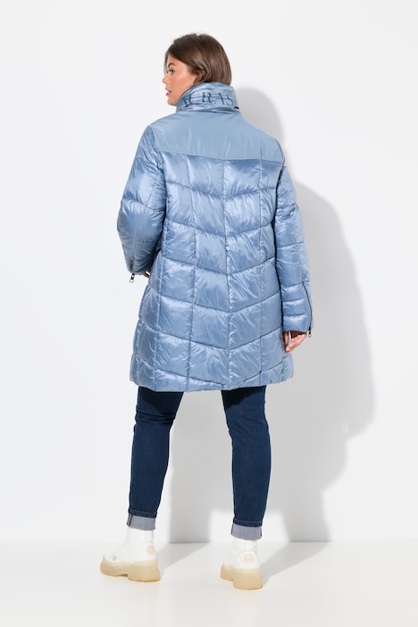 Steppjacke, Stehkragen, eingerollte Kapuze, 2-Wege-Zipper