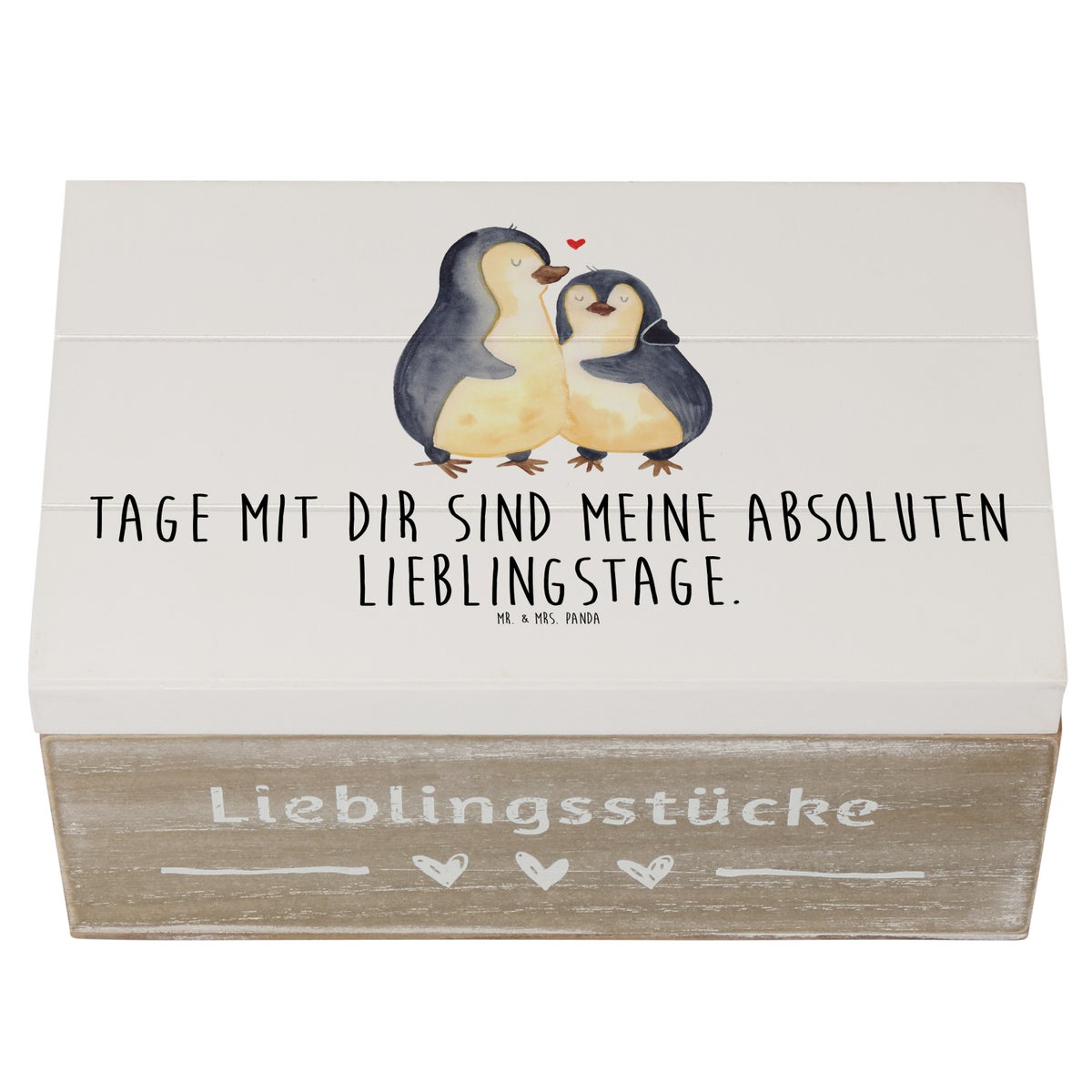 Mr. & Mrs. Panda 19 x 12 cm Houten Doos Pinguïn Knuffelend - Wit