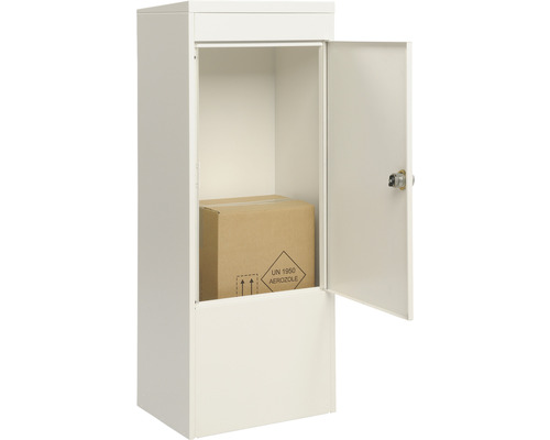 MEFA pakketbrievenbus, gepoedercoat staal, BxHxD 410/1025/325 mm, Mana 482, zuiver wit RAL 9010, semi-mat, frontuitname