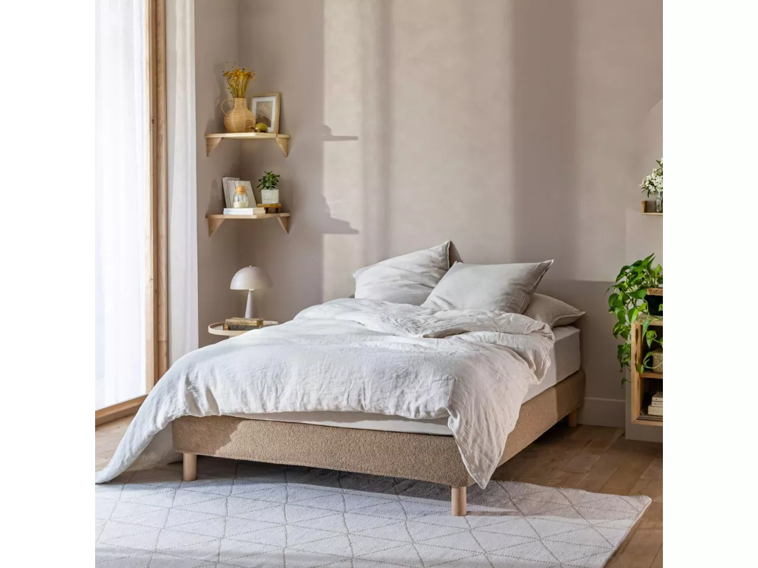 Cache-sommier bouclette intégral beige 160x200 - Boucletta