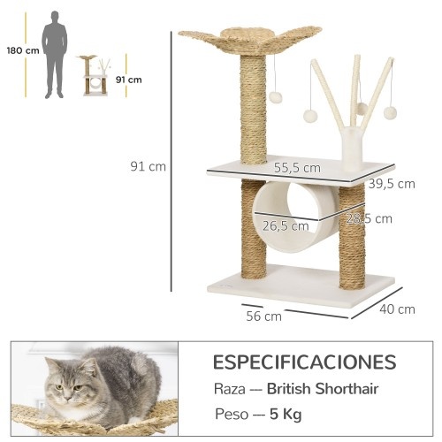 Arranhador PawHut tamanho médio, branco e marrom, para gatos.