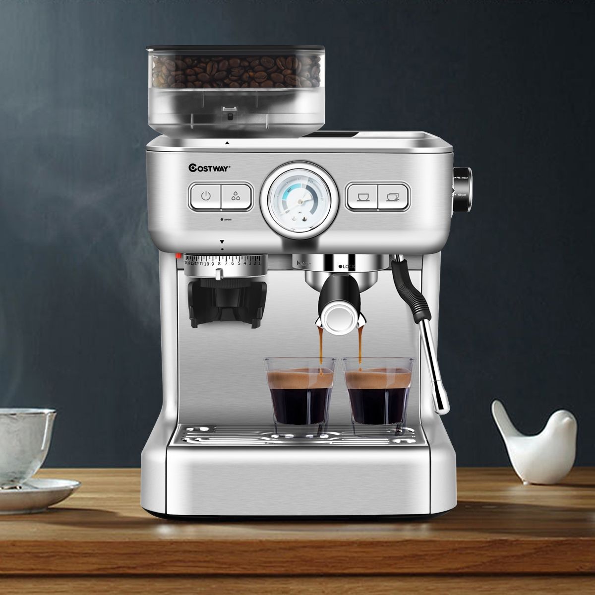 Machine à Café Automatique avec Broyeur à Grains 1350W 30 Niveaux de Poudre de Café Réglables Température Réglable - Lidl-Manfred