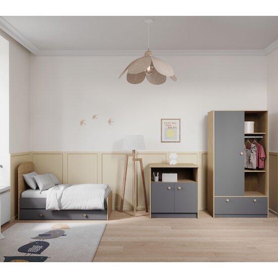 Gabin Tiroir de lit   Blanc perle / Gris graphite        70 x 140 cm   de               CBA Meubles