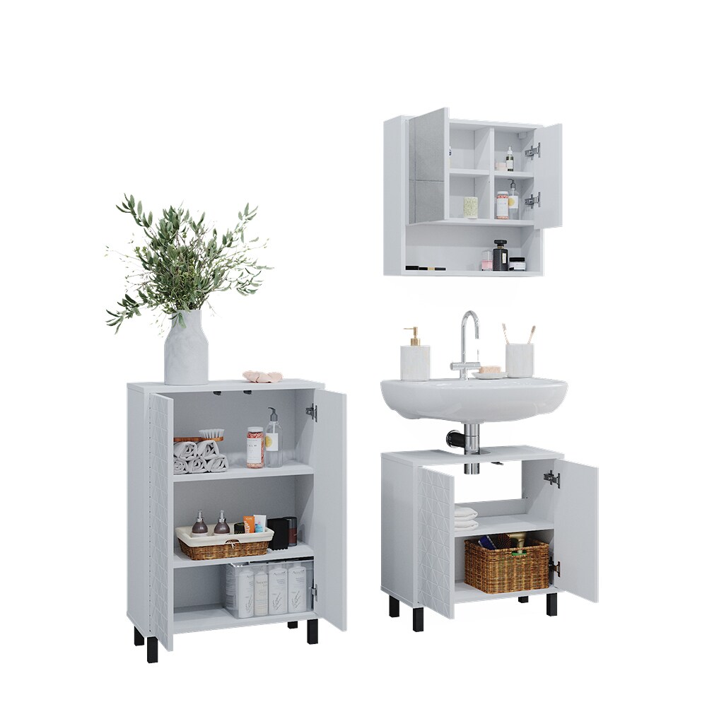 Vicco Badmöbel-Set Agasta weiß, Badezimmerschränke 3D Optik