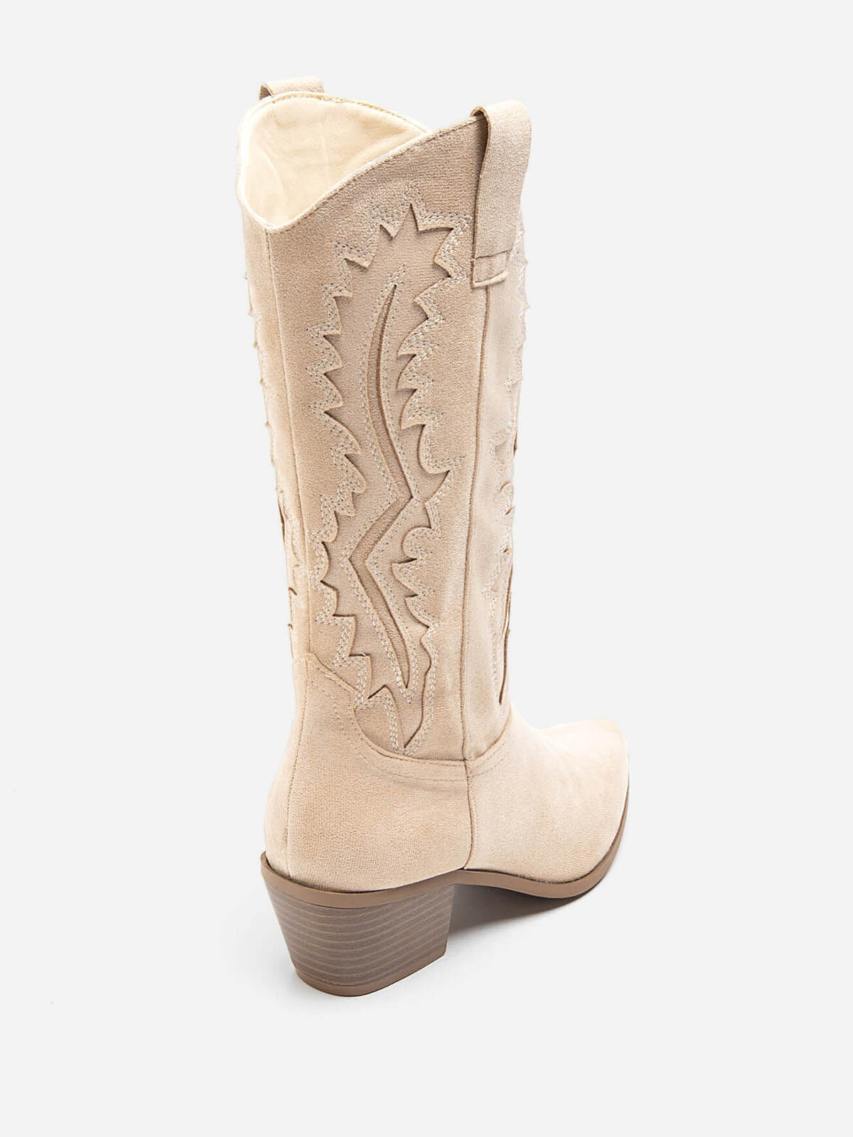 Santiags en suédine à talon et surpiqûres- Beige