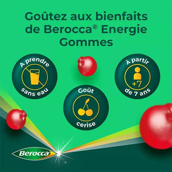 Berocca® Energy 120 gomas Suplemento alimentar multivitamínico sabor cereja