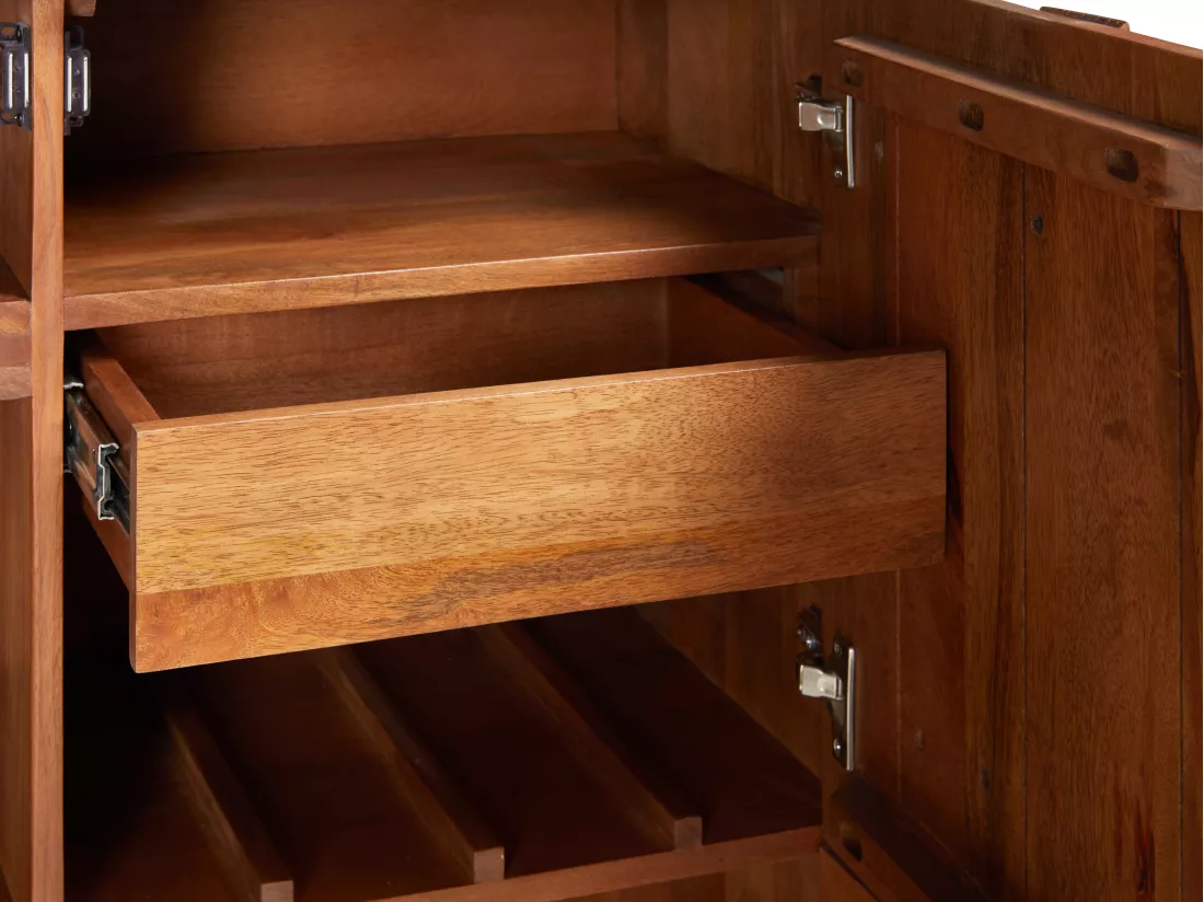 Buffet haut avec 4 portes en bois de manguier et métal noir - Naturel - MIZORAM de Maison Céphy