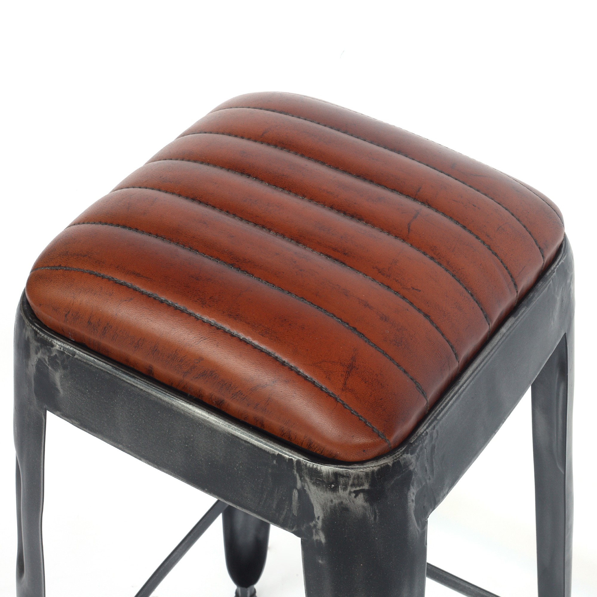 Barhocker 'Tank 2', Eisen, Leder, T 40 cm, B 40 cm, H 75 cm von fischer's lagerhaus