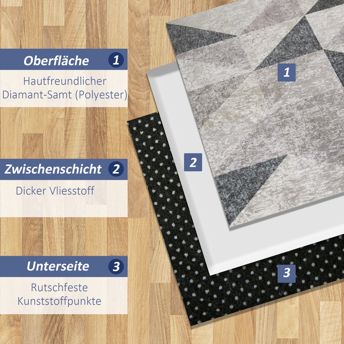 HOMCOM Vloerkleed met geometrische vormen, voor slaapkamer, woonkamer, keuken, vliesrug, 120 x 170 cm, polyester, grijs+zwart+wit