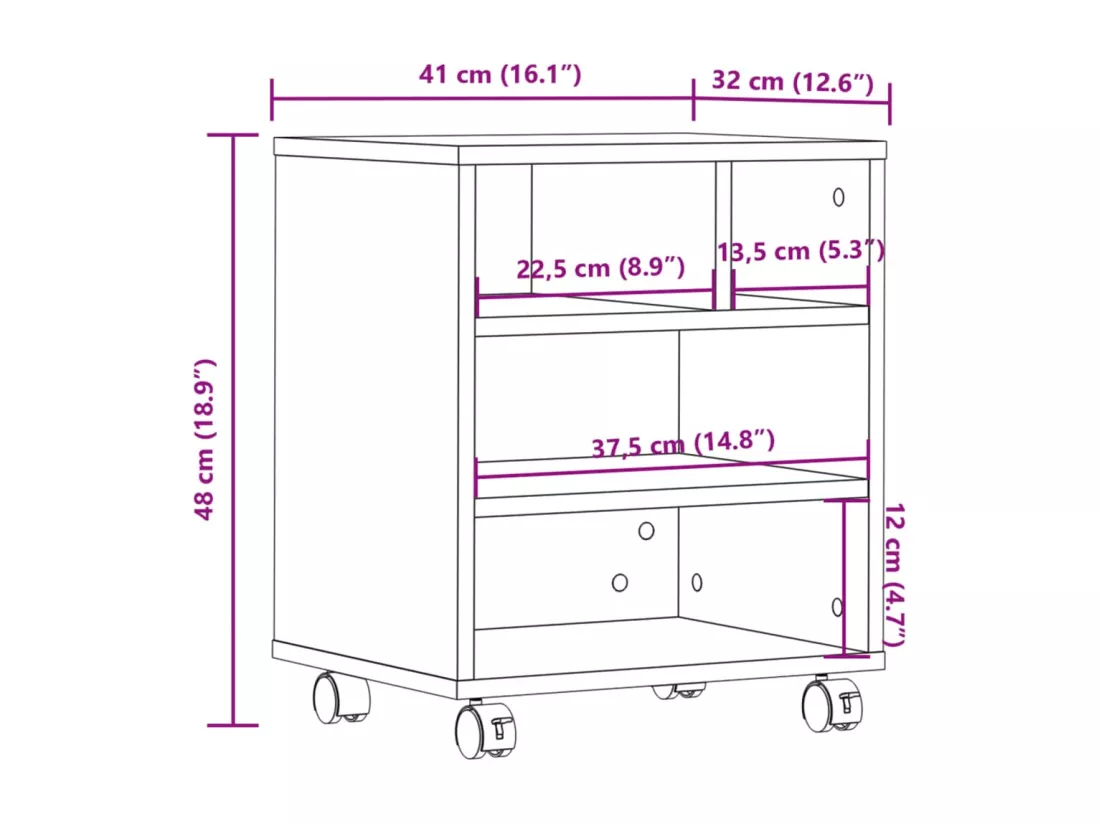 Support d'imprimante avec roulettes blanc 41x32x48 cm