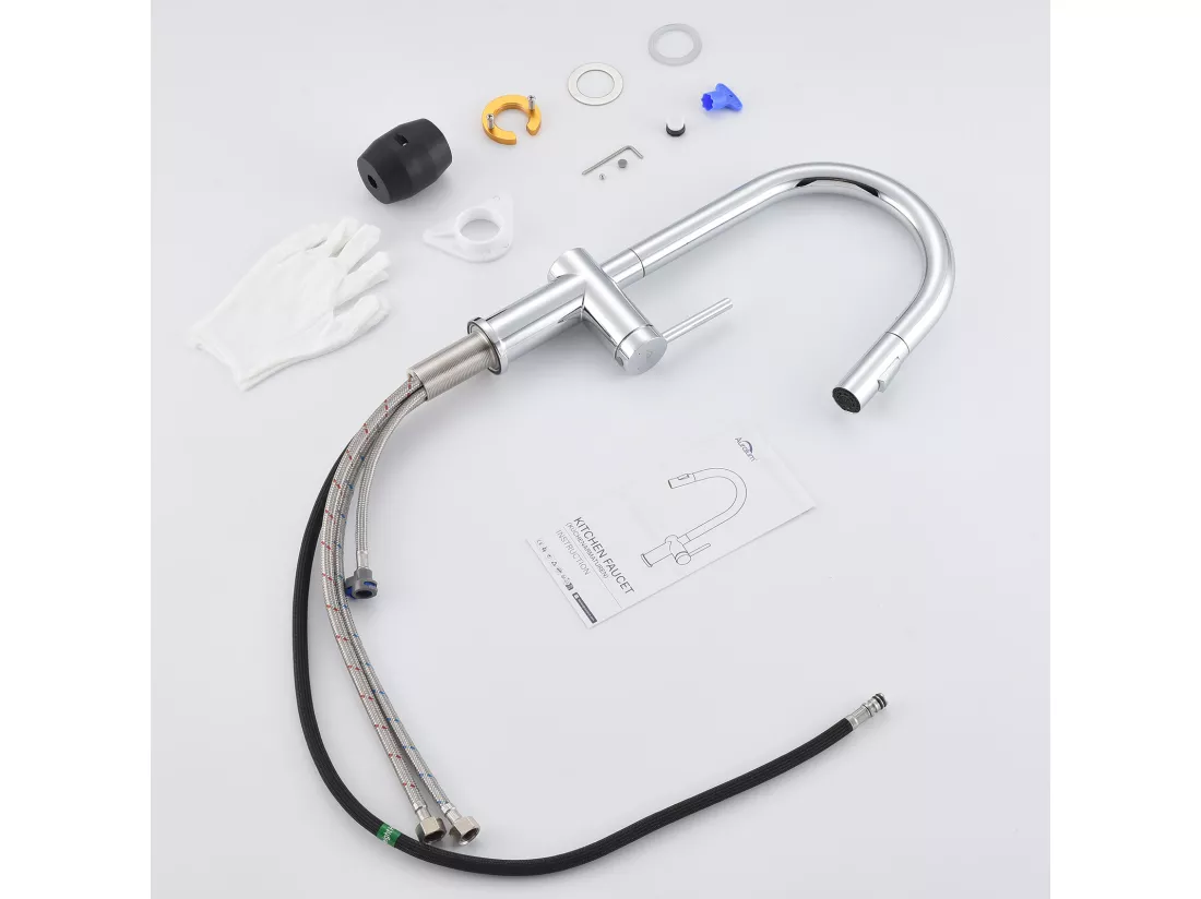 Mitigeur de Cuisine Douchette Extractible,AURALUM MAX,avec 2 Fonctions Robinet de Cuisine Rotatif à 360°,Acier Inoxydable,Eau Froide et Chaude,Chromé