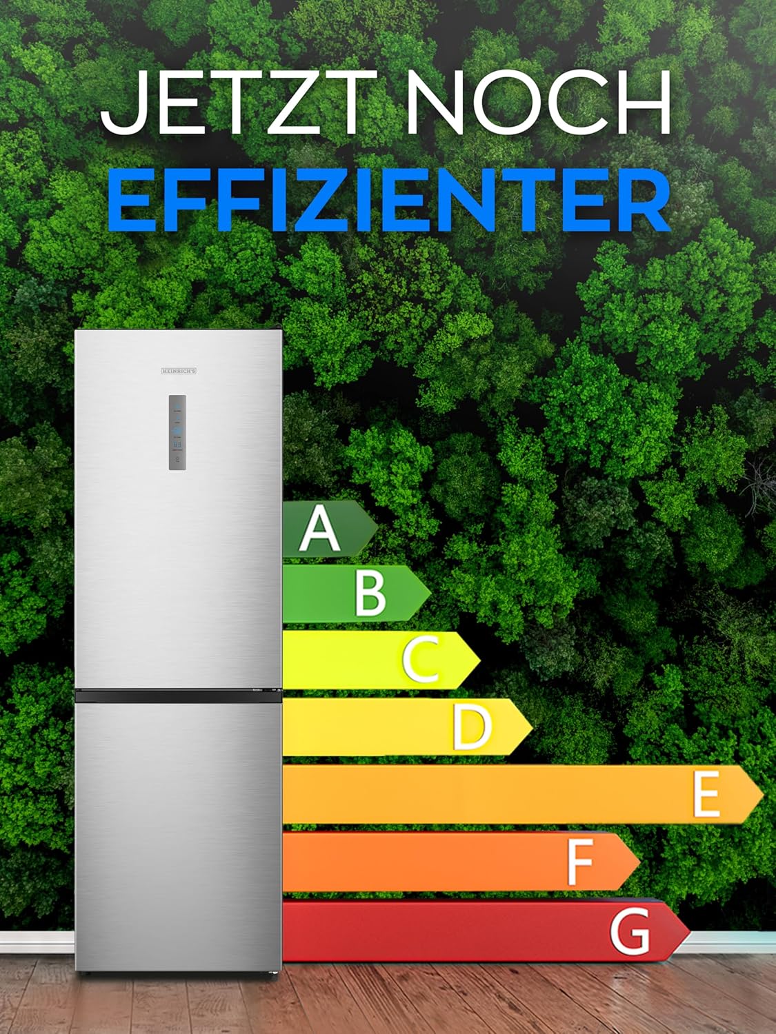 Heinrich´s Kühlgefrierkombination 304Liter, Kühlvolumen 207L, Gefrierfach 97L,LED Innenraumbeleuchtung, Kühlschrank Türanschlag wechselbar, leise 39dB,NO FROST,Temparatur Touch Bedienung,inox