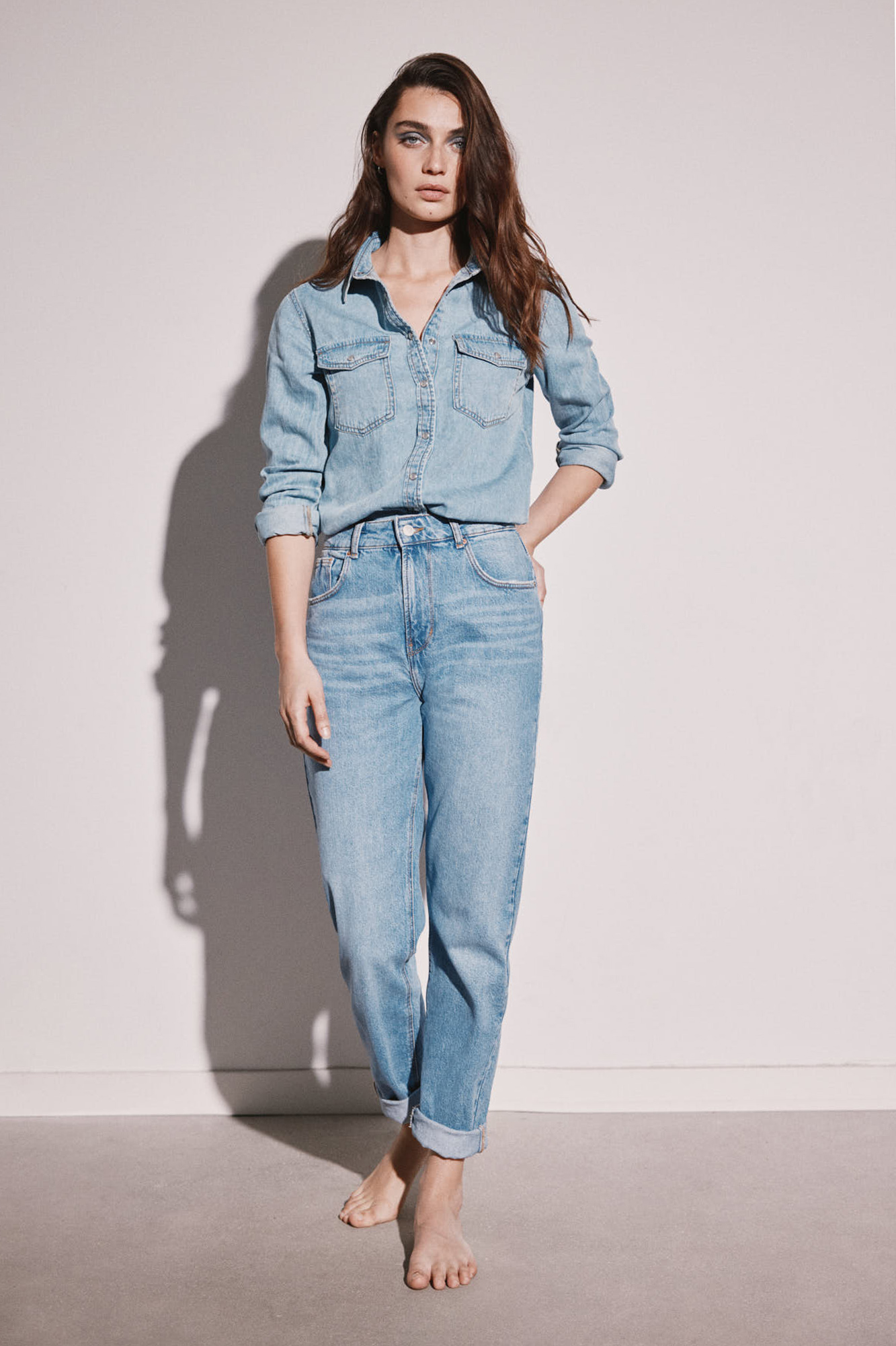 Calça jeans Mom de algodão
