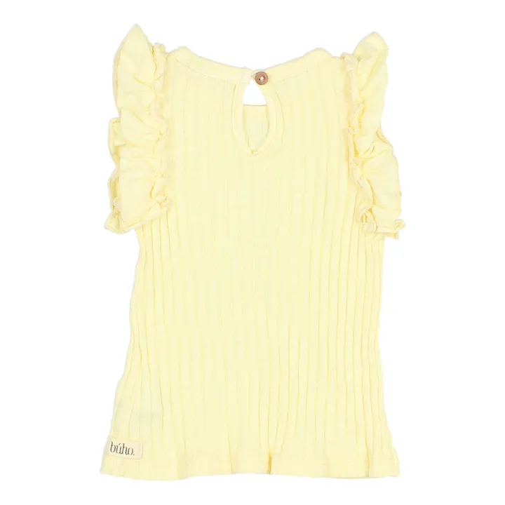 Búho Top Coton Bio Côtelé à Volants Bébé | Jaune pâle